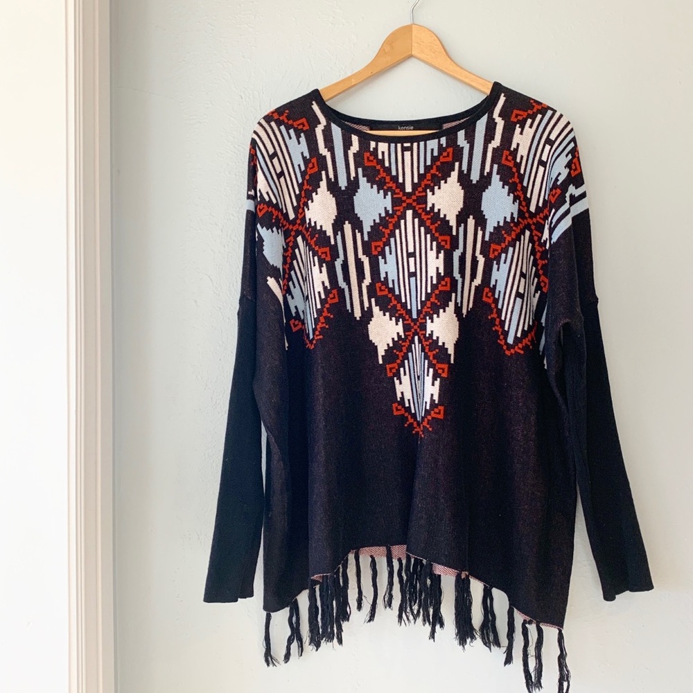 Kensie Aztec Fringe Sweater